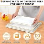 Rtteri Set of 4 Large Serving Platter Set 15/14/13/12 Inch Heavy Plastic Serving Trays Unbreakable Rectangular Platter Reusable Wood Grain Tray for Buffet Wedding Christmas Party(White and Gold)