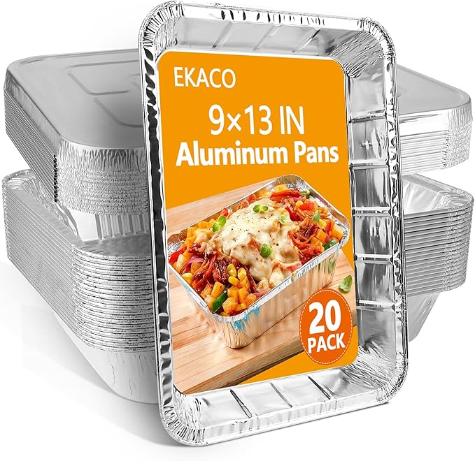 9x13 Aluminum Pans with Lids, Heavy Duty Disposable Aluminum Foil Pans, 20 Pack Disposable Pans, Thickened Disposable Trays Half Size Tin Pans Foil Baking Tray for Cooking, Baking, Roasting