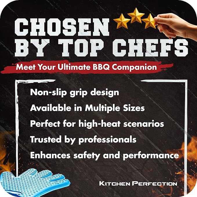 KITCHEN PERFECTION S Silicone Smoker Oven Gloves -Extreme Heat Resistant BBQ Gloves -Handle Hot Food Right on Your Grill Fryer Pit|Waterproof Oven Mitts |Superior Value Set+3 Bonuses