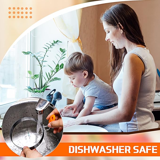 Patelai 6 Pcs Egg Ring Pancake Ring Set Stainless Steel Fried Egg Molds Griddle Pancake Shapers with Silicone Handle for Breakfast Omelette Sandwich (Round Style,4, 6, 8 Inch)