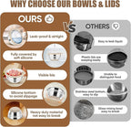 P&P CHEF Khaki Mixing Bowls Set of 6, Stainless Steel Mixing Bowl with Visible Lids for Salad, Metal Nesting Serving Bowls for Kitchen Cooking Prepping Storing Food, 4.6/3.5/2.6/2/1.5/1 QT