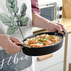 Bruntmor 8" x 5" Oval Porcelain Ceramic Deep Dish Pie Pan Set of 4, Double Handle Au Gratin Baking Dishes, Oven Safe Roasting Lasagna Pan For kitchen- Black