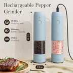 Ultrean Electric Pepper Grinder, Rechargeable Salt and Pepper Grinder with 6 Adjustable Coarseness, LED Light, One-Hand Automatic Operation, Sky Blue