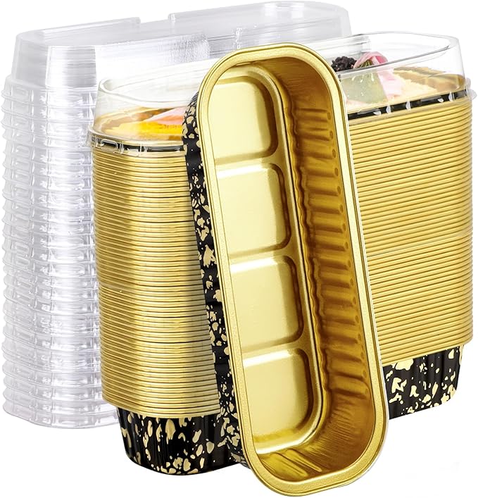 EUSOAR Mini Cake Pans with Lids, 50pcs 6.8oz Disposable Aluminum Foil Small Loaf Baking Pans with Lids, Souffle Muffin Liners Cupcake Containers Wrappers Cheesecake Creme Brulee Ramekins Pan