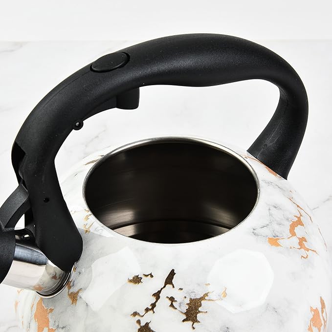 Whistling Stovetop Tea Kettle,Food Grade Stainless Steel, Cool Touch Ergonomic Handle, Fast Boil, for Gas, Electric, and Glass Ranges - 3L