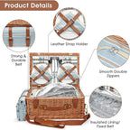 Picnic Basket Set for 4 Persons - Picnic Baskets with Large Insulated Cooler Compartment, Adjustable Shoulder Strap, Willow Hamper and Waterproof Blanket Set with Cutlery Service Kit