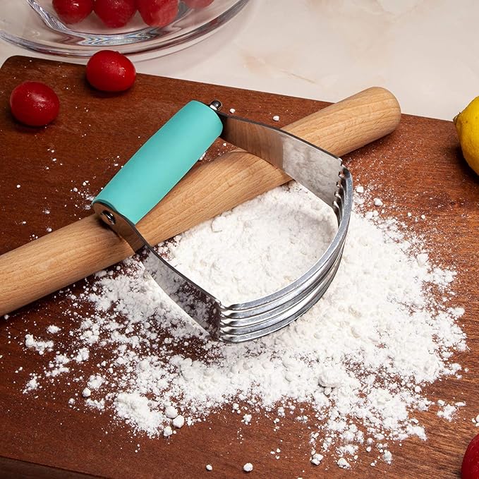 ALLTOP Pastry Blender & Bench Scraper - Premium Kitchen Baking Essential Gadget Set for Cake and Bread Making - Stainless Steel Dough Scraper&Butter Cutter for Homemade Delights - Turquoise