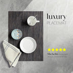 LEXMORE PVC Woven Placemats 6 PCS Wipeable Indoor/Outdoor Table Mats Washable Vinyl Place Mats for Dining Table, Set of 6-Black/Brown