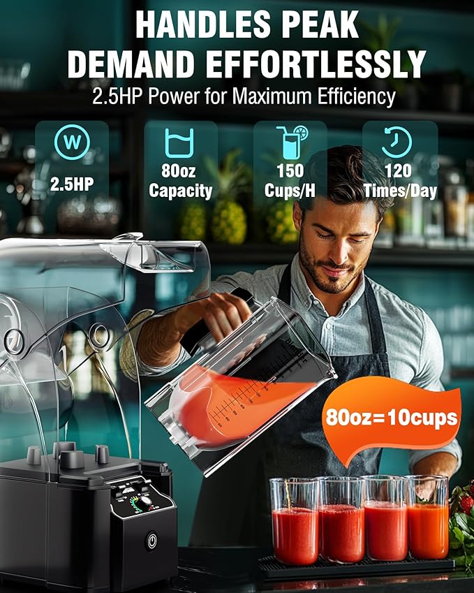 WantJoin Professional Commercial Blender With Shield Quiet Sound Enclosure 2200W Industries Strong and Quiet Professional-Grade Power, Self-Cleaning, Black