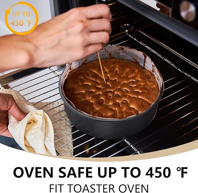 LIANYU 8 x 2 Inch Round Cake Pan Set of 3, Stainless Steel Black Nonstick Cakes Pans for Birthday Baking Wedding, Come with 90 Pieces Parchment Paper & Side Liner Roll, Dishwasher Safe