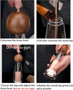 Premium Manual Crystal Pepper and Salt Grinder.Eco-Friendly Adjustable Wooden Top Mill with Ceramic Core. Visual Transparent Acrylic Body with 4.4oz Capacity（8"）