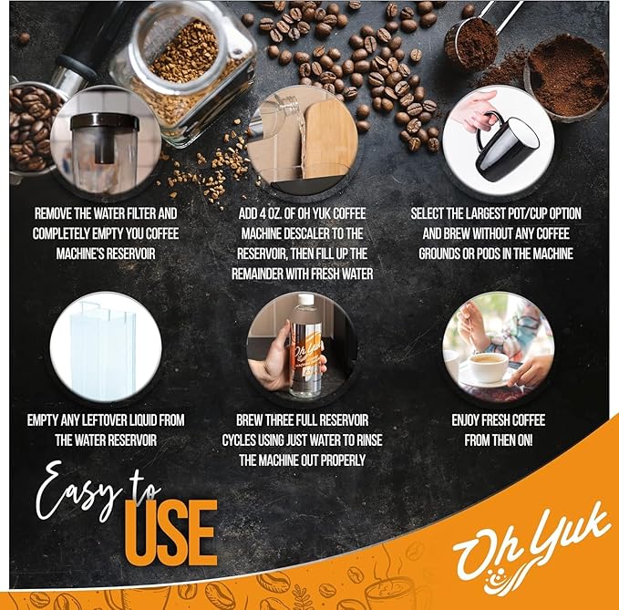 Oh Yuk Coffee Machine Descaler - Cleaning and Descaling Solution Universally Compatible for All Brands and Machine Types: Breville, Delonghi, Nespresso, Keurig - 16 oz (2)