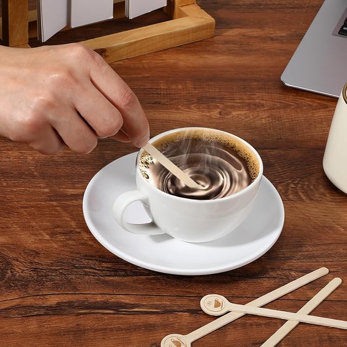 200 Pcs Coffee Stir Stirrers, 5.9 Inch Natural Wooden Coffee Mixer Stick With Round Ends Swizzle Drink Sticks Disposable Stir Sticks for Coffee Cocktails Milk Tea Honey Hot Chocolate