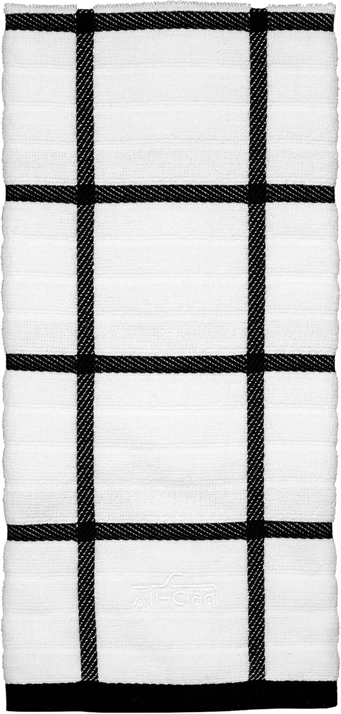 All-Clad Checked Kitchen Towel: Highly Absorbent, Super Soft Long Lasting - 100% Cotton, 17"x30" Tea Towel for Cleaning & Drying Dishes, Pans, Glassware, or Countertops, (1-Pack), Black