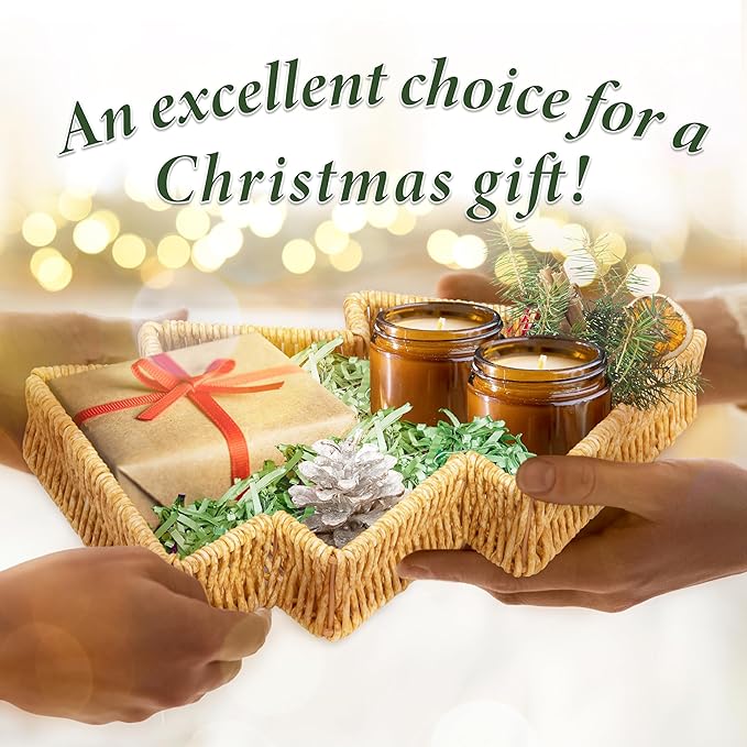 myHomeBody Christmas Tree Wicker Basket, Decorative Snack Tray, Appetizer Serving Tray and Platters, Set of 2