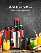 QCen Juicer Machine, 500W Centrifugal Juicer Extractor with Wide Mouth 3” Feed Chute for Fruit Vegetable, Easy to Clean, Stainless Steel, BPA-free (Red)