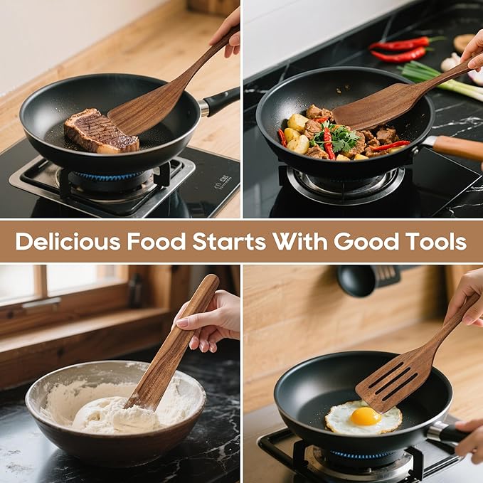 5 PCS Wooden Spatula Set, Natural Teak Wooden Spoons for Cooking, Nonstick Cookware Safe Kitchen Utensils Set, Durable & Elegant Cooking Utensils Gift Set