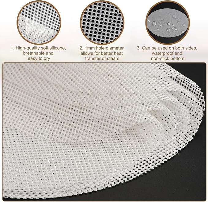 uxcell 15pcs Silicone Steamer Liners, 11" Bamboo Steamer Liner Non-Stick Silicone Air Fryer Steamer Liners for Buns Dumplings Pastry Baking White