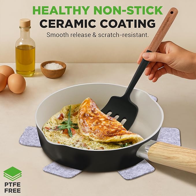 NutriChef 14-Piece Non-Stick Ceramic Cookware Set - Induction Safe Pots and Pans with Glass Lids, Cool-Touch Handles, Even Heat Distribution, Dishwasher Safe, Includes Ladle, Tong, Spatula (Black)