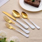 20-Piece White and Gold Silverware Set 18/0 Stainless Steel Silverware Set White Handle Cutlery Set Service for 4 Dinner Knives Forks Spoons Set Flatware Set Finish Dishwasher Safe