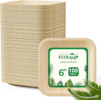 ECOLipak 6 Inch Compostable Palm Leaf Plate Like Bamboo Plate, 100 Pack Disposable Biodegradable Plates Suitable for Party, Dinner