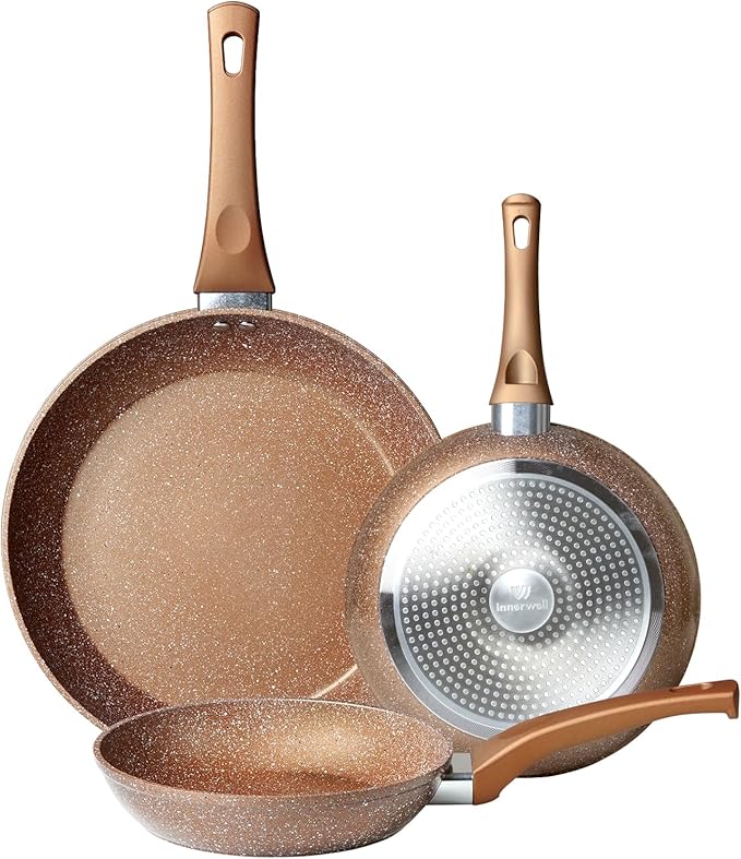 Nonstick Frying Pan Set, Set of 3 Non Stick Frying Pans, Gold Granite Induction Cookware, 8inch&9.5inch&11inch Skillet Omelette Egg Frying Pan Set, kitchen Cooking Pan Set, PFOA&PFAS Free