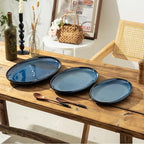 Ceramic Large Serving Platters- Set of 3 Oval Platters for Entertaining. Modern Kitchen Dishes for Dinner, Fruit, Salad, Turkey, etc. Oven, Dishwasher Safe, 15.75" / 13.75" /12",Royal Blue