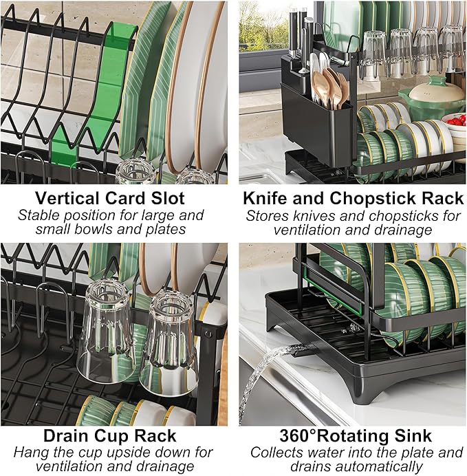 Kitchen Utensil Drying Rack with Drainage Tray, 11.8 Inches Deep × 16.5 Inches Wide Tray for Versatile Storage. Cup Organiser,Kitchen Organization and Storage