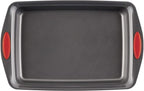 Rachael Ray Yum-o! Nonstick Baking Pan With Grips/ Nonstick Cake Pan with Grips, Rectangle - 9 Inch x 13 Inch, Gray with Red Grips