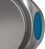 Rachael Ray Nonstick Bakeware Set with Grips includes Nonstick Baking Pans, Baking Sheet and Nonstick Bread Pan - 5 Piece, Gray with Marine Blue Handles