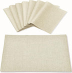 Linen Type Fabric Placemats Set of 8, Machine Washable, Heat Resistant, Wrinkle Free Thick Polyester Kitchen Place Mats for Dining Table (Beige)