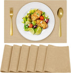 Cloth Placemats, Set of 6 Heat-Resistant Cotton Linen Blend Double Layered Machine Washable Place Mats, Wrinkle Free Thick Fabric Dining Table Mats for Indoors & Outdoors (Cream Beige, 6)