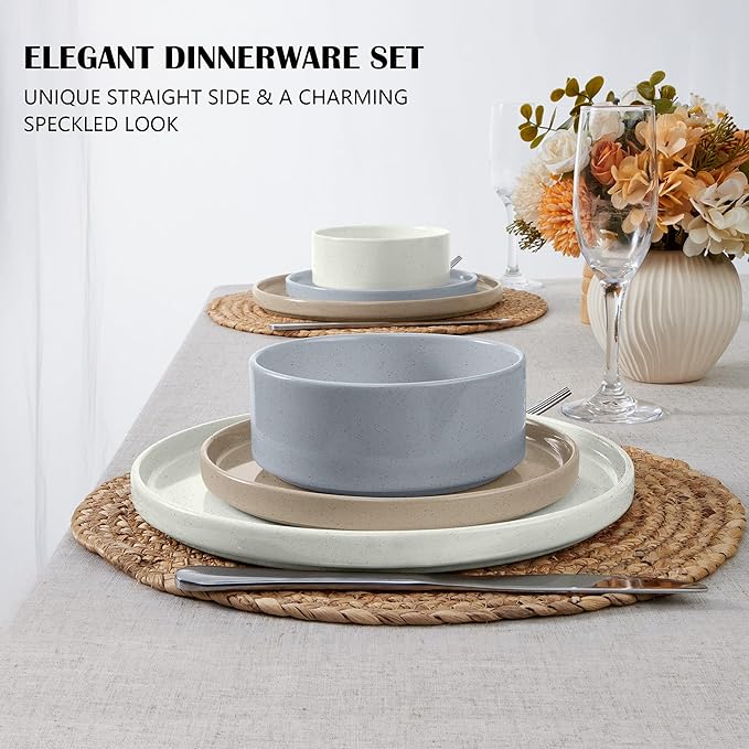 E-far Dinnerware Sets for 6, 18-Piece Stoneware Plates and Bowls Dish Set, Modern Kitchen Dinning Dishware, Chip and Scratch Resistant, Microwave & Dishwasher Safe, Speckled Multicolor