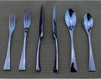 Flatware Set 18/10 Stainless Steel Mirror Polished Blue Cutlery - Silverware Utensil Set of Serrated Steak Knife Dinner Fork Knife Spoon Salad Fork Dessert Spoon,6 Piece Service for 1