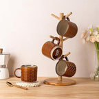 GBHOME 6 OZ Stackable Coffee Mugs, Ceramic Coffee Mugs with Texture Patterns for Man,Woman,Dad,Mom, Modern Coffee Cups Set of 4 for Espresso/Cappuccino. Dishwasher&Microwave Safe,