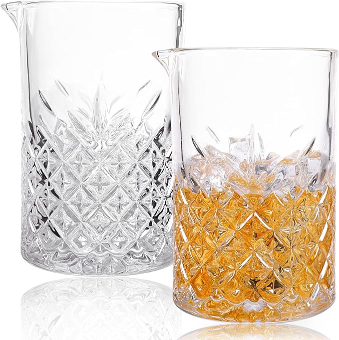 2 Pack Crystal Cocktail Mixing Glasses, 24oz, Thick Weighted Bottom, Professional Bartender's Mixer Glass Stirring Glasses, Bar Tools