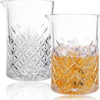 2 Pack Crystal Cocktail Mixing Glasses, 24oz, Thick Weighted Bottom, Professional Bartender's Mixer Glass Stirring Glasses, Bar Tools