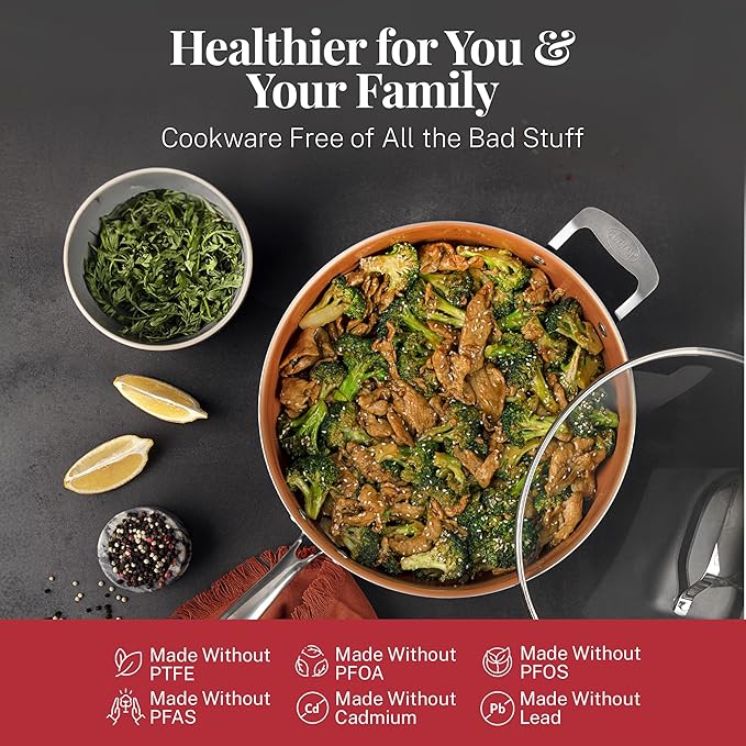 Gotham Steel 20 Pc Pots and Pans Set Nonstick Cookware + Bakeware Set, Complete Ceramic for Kitchen, Non Stick with Lids, Dishwasher / Oven Safe, Toxic - Red