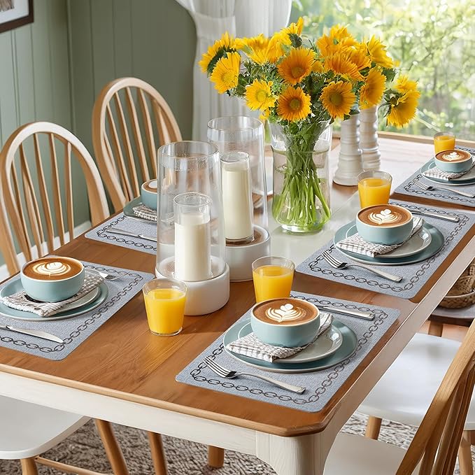 Placemats Set of 6, Heat Resistant & Waterproof Table Mats for Dining, Non Slip Scratch Proof Place Mats for Kitchen, Easy to Clean - Outdoor,Indoor Use（17x12 Inch）