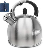 Stainless Steel Tea Kettle, Tea Kettles Stovetop, Vintage Whistling Teapot for Stove, Durable and Rust-Resistant, With a Pot Holder Included, 2.64 Quart(Brushed Style)