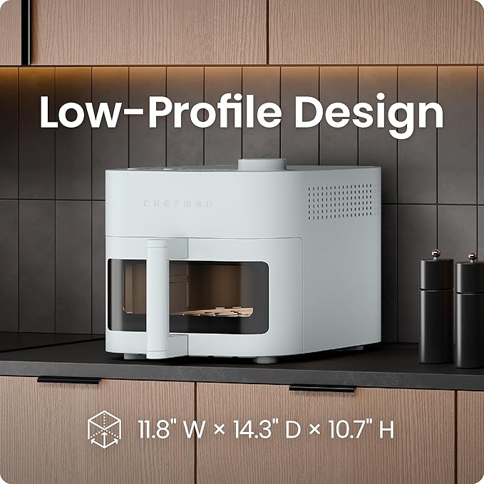 Chefman Crispinator Air Fryer 6-in-1 with 8 Qt capacity, 450°F Max Temp with TurboFry Pro Technology for Fast and Even Results, Viewing Window, Nonstick Ceramic Basket, 10-Pc Liner Starter Pack