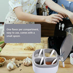 Seasoning Box with Lid and Spoon, 4 Compartment Spice Pots with Handle for Household kitchen for Salt Sugar Pepper Powder, Leakproof, Easy to Clean