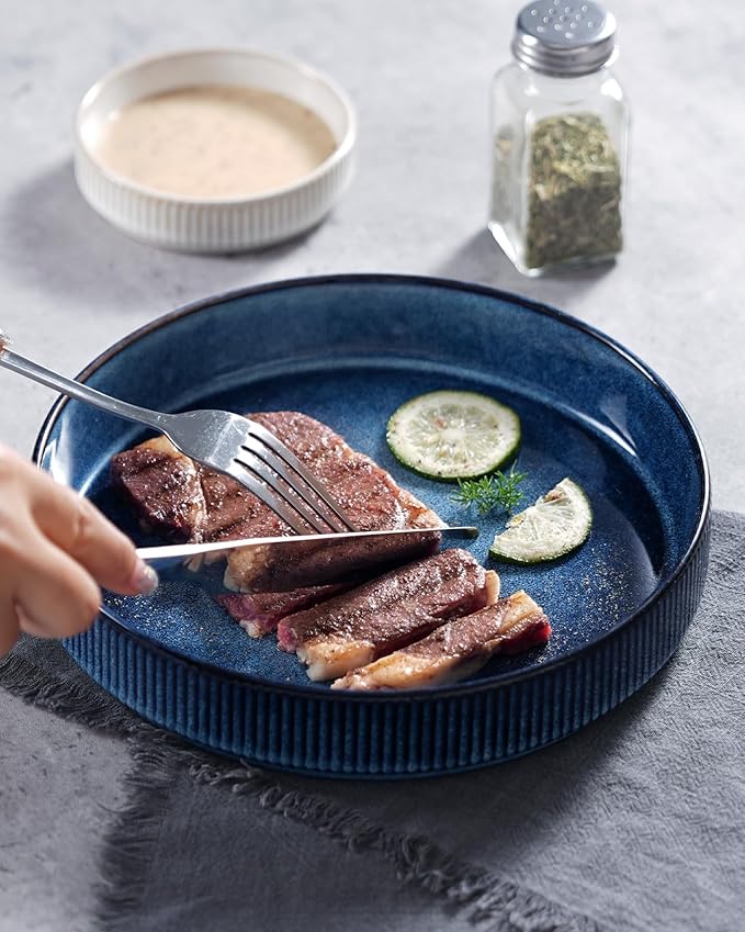 famiware Star 7.5" Pasta Bowls Set, Salad Bowl Set of 6, Double Reactive Glaze, Stackable, Perfect for Your Friend for Housewarming, Thanksgiving, Christmas, Nebulas Blue