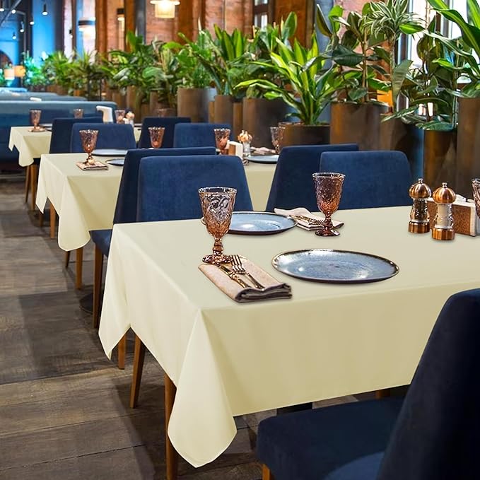 sancua 6 Pack Beige Tablecloth 60 x 102 Inch, Rectangle Table Cloth for 6 Feet Tables - Stain and Wrinkle Resistant Washable Polyester Table Cover for Dining Tables, Buffet Parties and Camping