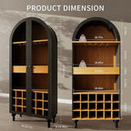 71" Wine Bar Cabinet, Arched Storage Cabinets with Door, Whiskey Station with Wine Rack and Glass Holder, Liquor Bar Cabinet for Home Kitchen Living Dining Room (Black)