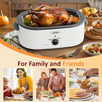 Sunvivi 18-Quart Roaster Oven with Self-Basting Lid, Electric Turkey Roaster Oven with Removable Pan and Rack, Stainless Steel, White