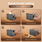 Mecity Toaster 2 Slice Stainless Steel Body Timer, Bagel/Defrost/Reheat/Cancel Functions,Warming Rack, Removable Tray, 6 Browning Settings, Extra Wide Slots, Bread Toaster, 120V 800W Grey