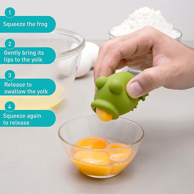 Peleg Design Egg Separator for Raw Eggs – Silicone Egg Yolk and White Separator, Funny Frog Design – Cute Kitchen Tool Gadget for Cooking/Baking