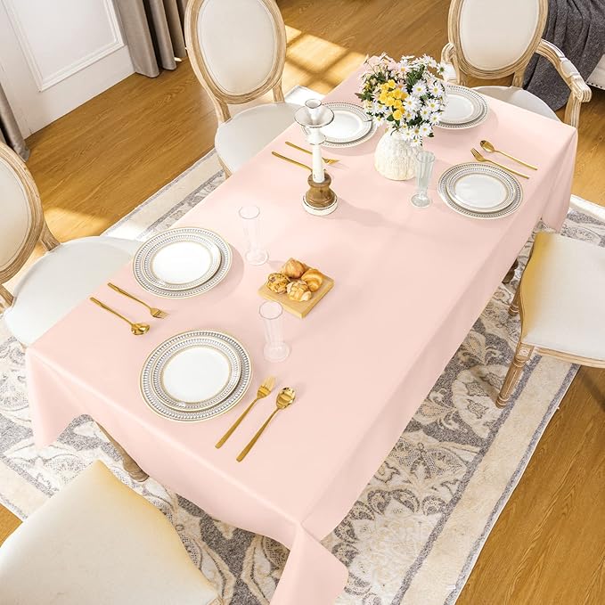 Softalker Rectangle Tablecloth, Waterproof & Stain Resistant Table Cloths Wrinkle Free Fabric Washable 210GSM Polyester Table Cover for Spring/Party/Outdoor - 60 x 84 inch,Pink