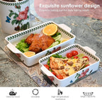 ACMLIFE Ceramic Casserole Dish for Oven, Floral Baking Dishes for Oven Lasagna Pan, Large Baking Dish with Handles, Durable and Oven Safe Pan, for Roasting and Baking, Gift Packaging 2 Pcs Set(13"x8"+10.3"x6.3") (Rose)